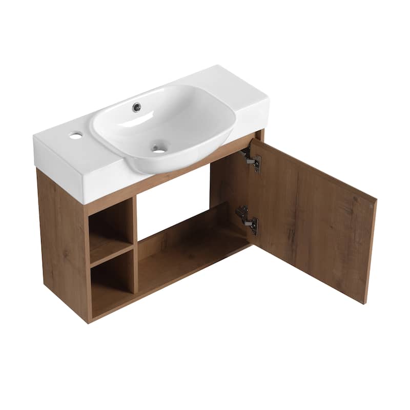 26'' Wall-Mounted Bathroom Vanity with White Ceramic Sink & Soft-Close Door