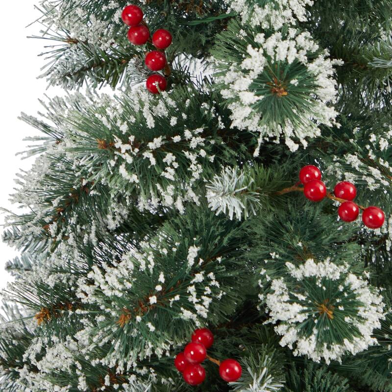 52in Artificial Christmas Tree with Lights & Berries - Festive Holiday Decor for Home - Red - 52