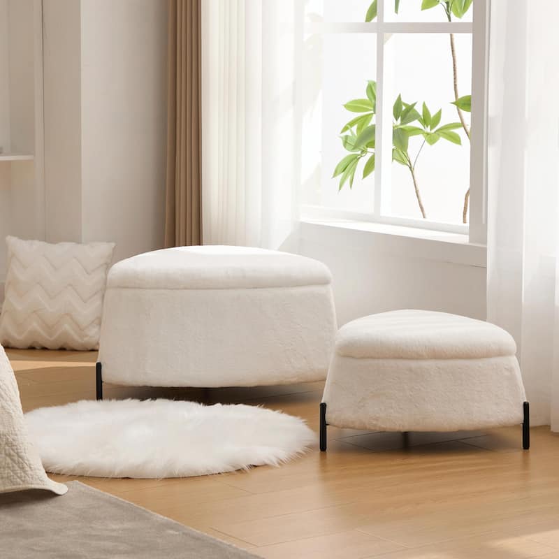 ​Reversible Lid Ottoman Set - Faux Fur Upholstery - 2-Piece