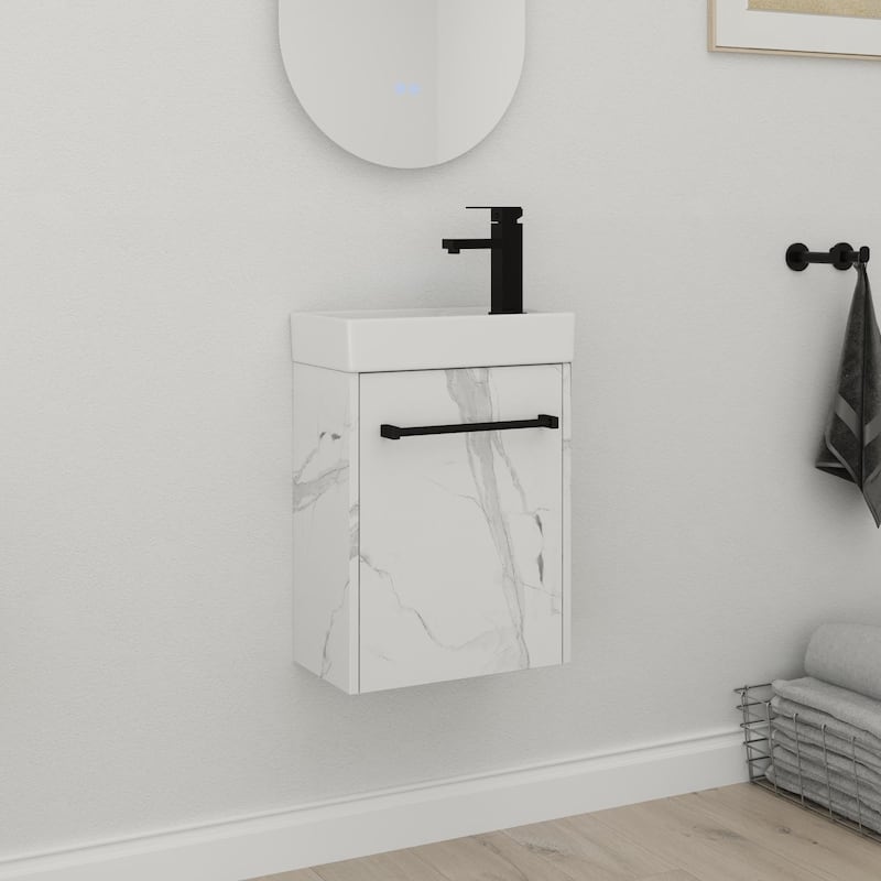 Bathroom Vanity With Sink In 16/18 Inch, Floating Bathroom Vanity With Soft Close Door