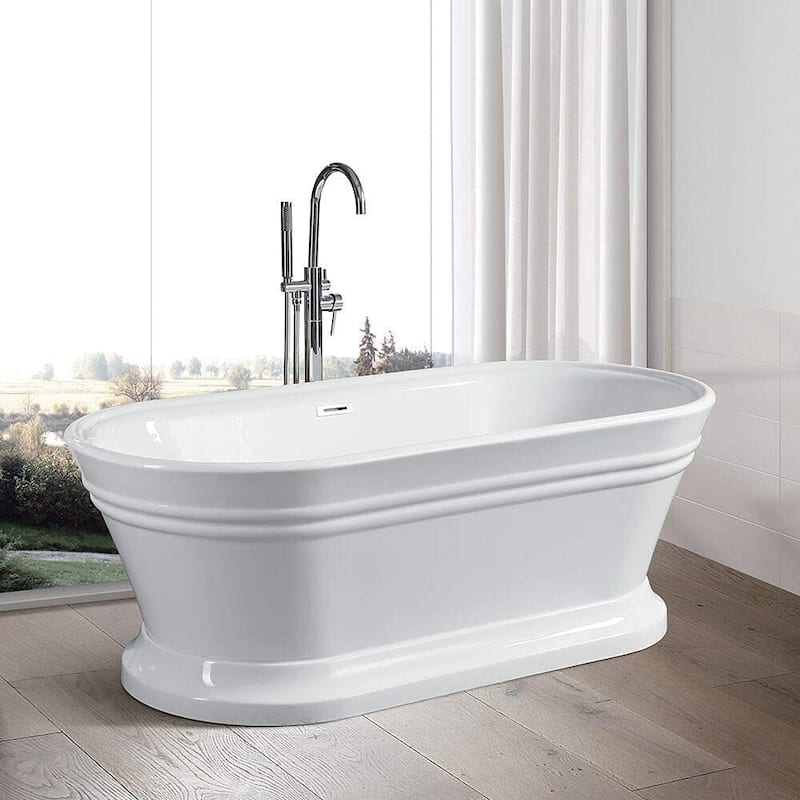 Vanity Art 59" Freestanding Acrylic Soaking Bathtub with Overflow & Pop-up Drain