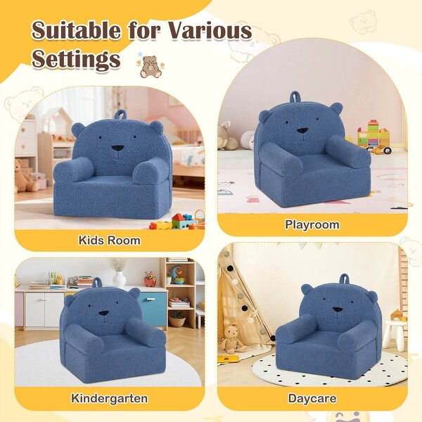 Costway Kids Bear Sofa Toddler Foam Couch with Soft Fleece Fabric