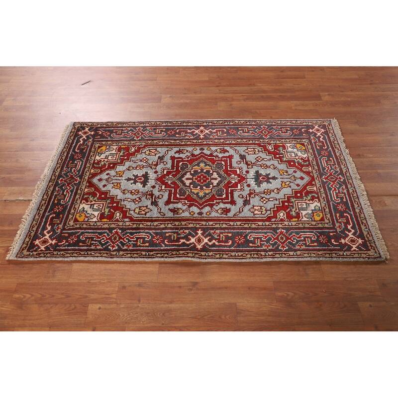 Geometric Heriz Serapi Indian Accent Rug Handmade Wool Carpet - 2'11" X 5'0"