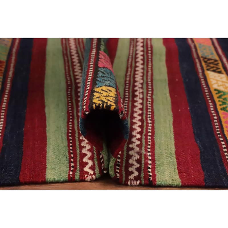 Hand Woven Oriental 100% Wool Carpet Southwestern Tribal Multi-Colored Kilim Area Rug - 10' 1'' X 5' 8''