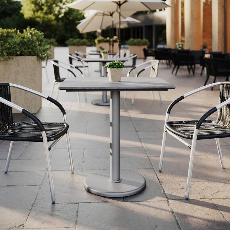 Commercial All-Weather HPL Tabletop with Round Base - 29.75"W x 23.75"D x 29.5"H
