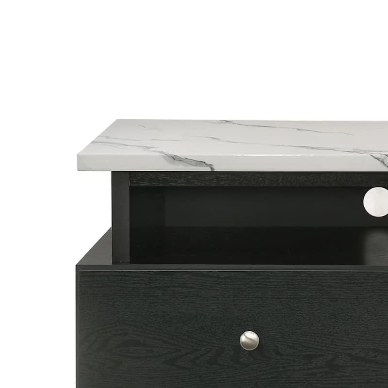 Fiaz 71 Inch TV Stand Media Cabinet, 3 Drawers w 2 Shelves, White Top