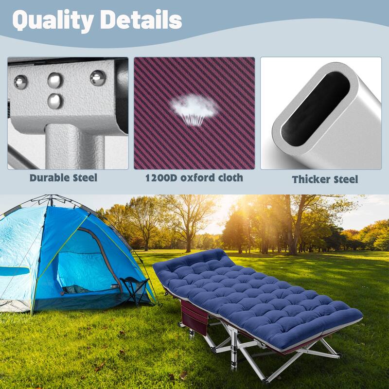 DoCred Portable Outdoor Sleeping Bed, Heavy Duty Camping Cot, Blue