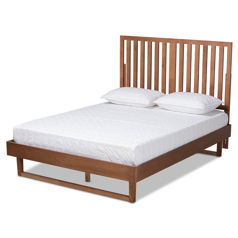 King Size Platform Bed - Modern Wood Bed Frame - Walnut Brown Finish - Bedroom Furniture
