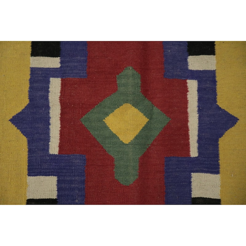 Hand Woven Oriental 100% Wool Carpet Southwestern Tribal Multi-Colored Kilim Area Rug - 14' 6'' X 6' 2''
