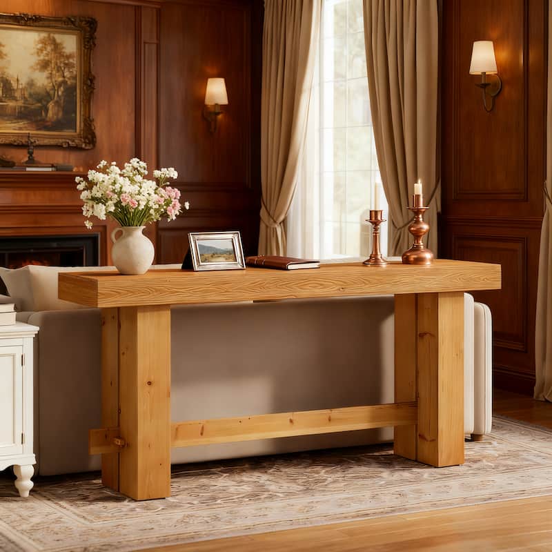 Solid Wood Console Table 63” Long Entryway Table for Living Room - Large