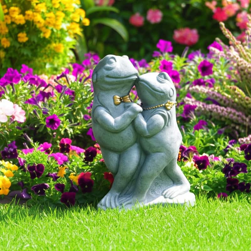 Polyresin Garden Statuary Dancing Frog Couple Statue Decor - 15" Gray