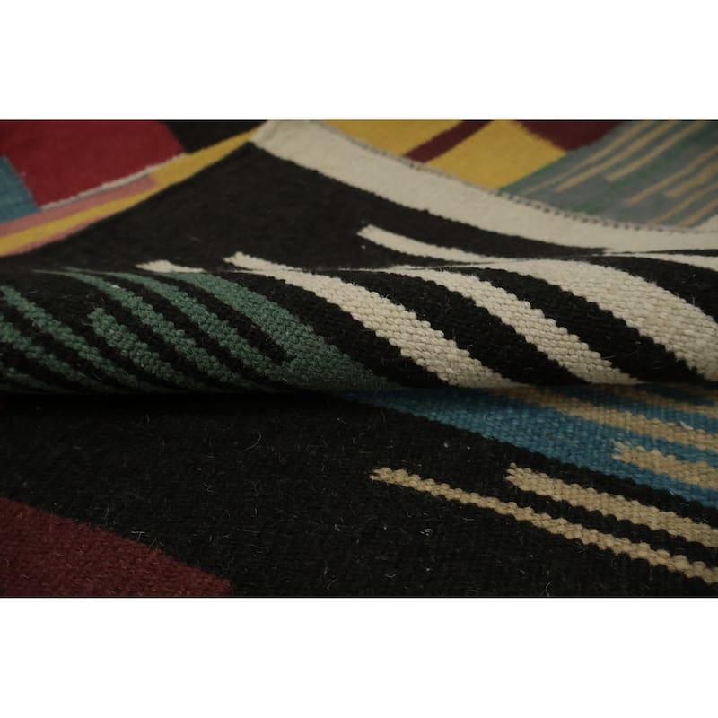 Hand Woven Oriental 100% Wool Carpet Southwestern Modern Multi-Colored Kilim Area Rug - 6' 7'' X 5' 3''