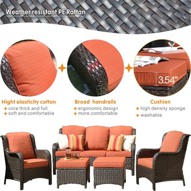 OVIOS 5-piece Patio Conversation Wicker Furniture Set