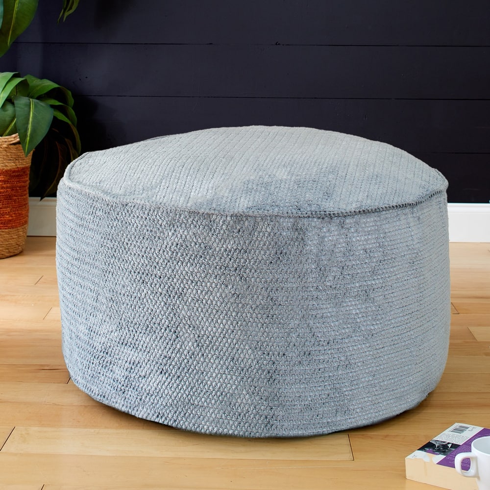 Sorra Home Velvet Shimmer Indoor Textured Round Bean Pouf/Ottoman
