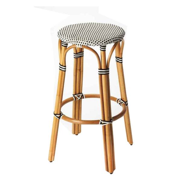 Transitional Black And White Rattan Round Bar Stool N A Overstock 28845787 Modern faux leather swivel stool with back: