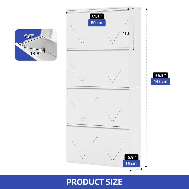 Moasis 3-Drawer Flip-Down Shoe Storage Cabinet, Wall-Mounted Metal Organizer