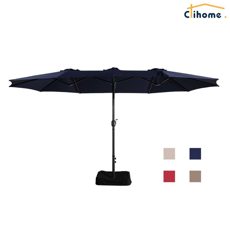 Clihome 15 Ft Outdoor Rectangular Crank Market Umbrella with Base