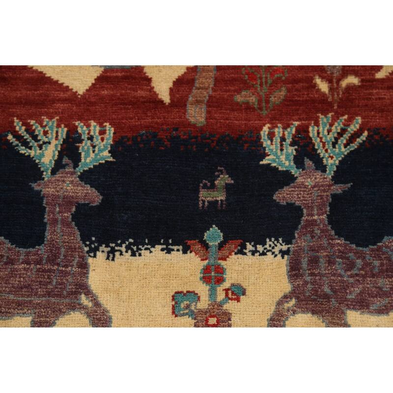 Animals Design Kazak Accent Rug Hand-Knotted Traditional Wool Carpet - 2'1"x 2'10"