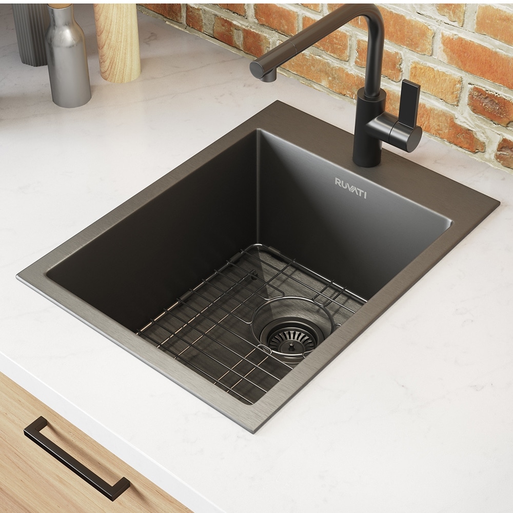 Ruvati 15 x 20 inch Gunmetal Black Stainless Steel Drop-in Bar Prep Sink Single Bowl - RVH8110BL