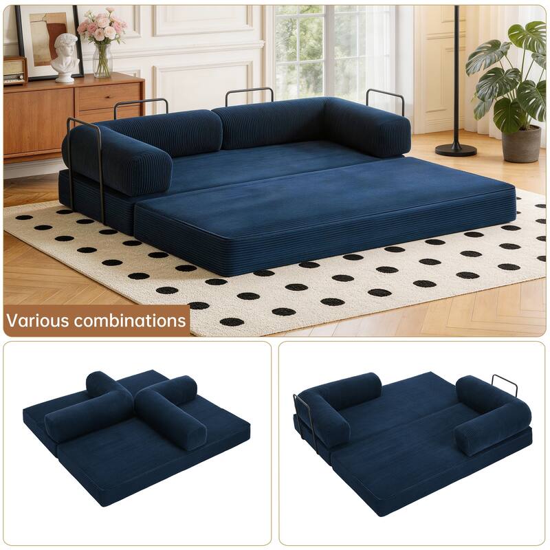2 Set Corduroy Large Couch Convertible Floor Sofa Bed Sleeper