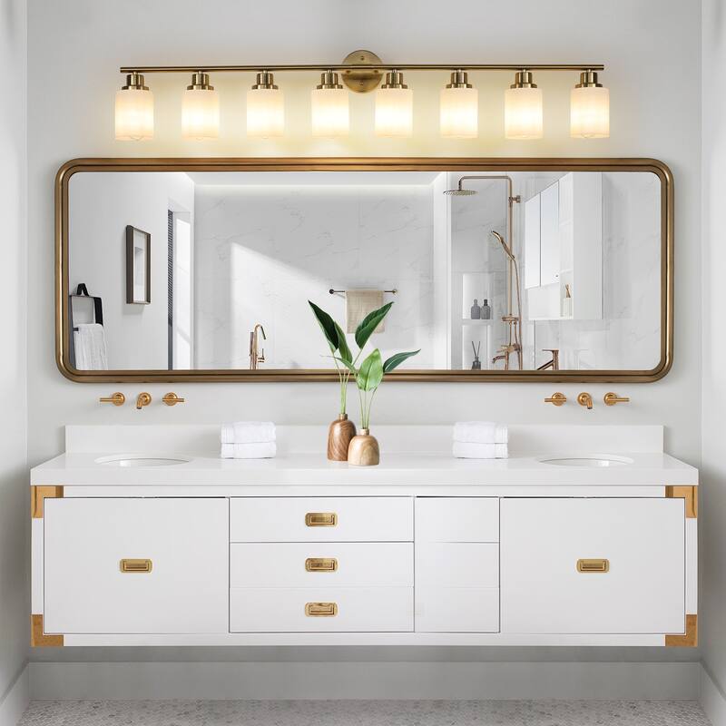 52" Modern 8-Light Vanity Wall Sconce,with Frosted Glass Shades for Bathroom or Hallway Lighting (No Bulbs)