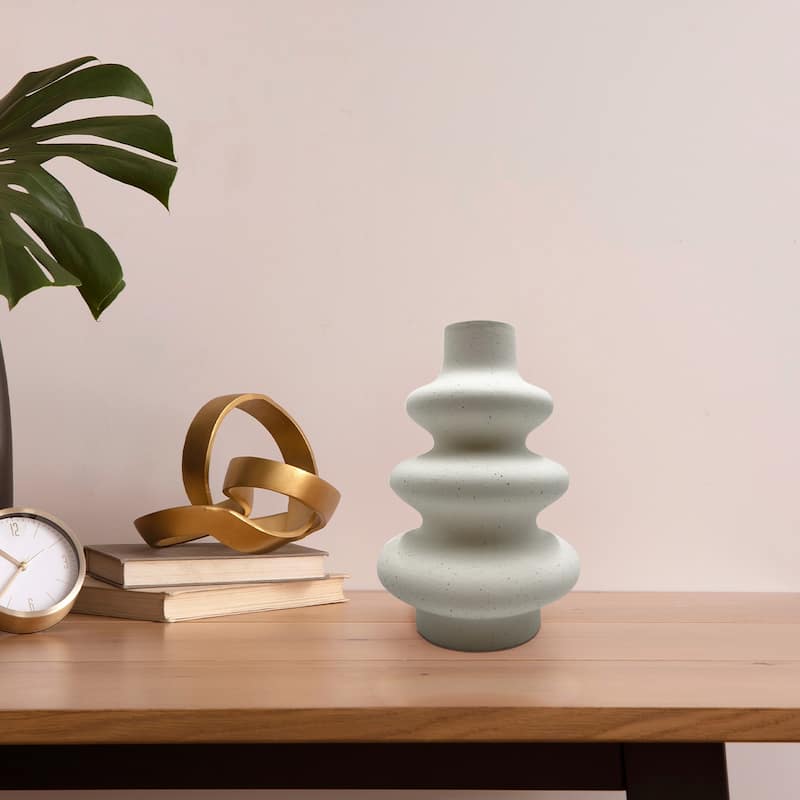 8 Inch Tall Beige Ceramic Vase