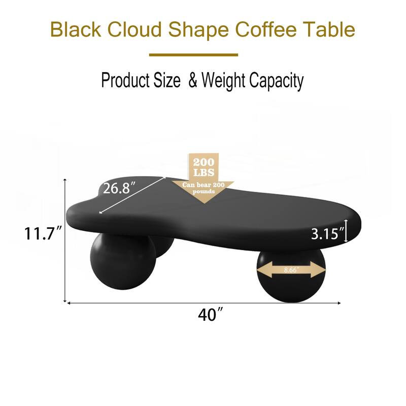 40 Inch Cloud Shaped Coffee Table with 3 Ball Legs