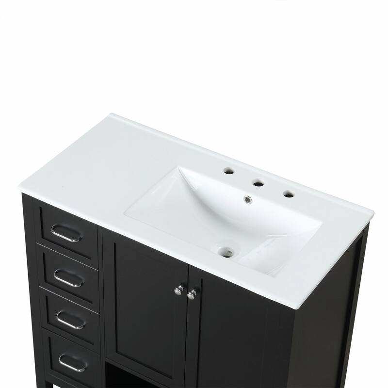 36" Bathroom Vanity - Sink Top, Two Doors, Two Drawers, and Open Shelf