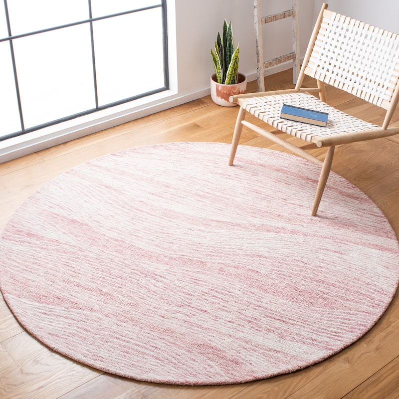 SAFAVIEH Handmade Metro Annarosa Modern Abstract Wool Rug - 4' Round - Pink/Ivory - Round