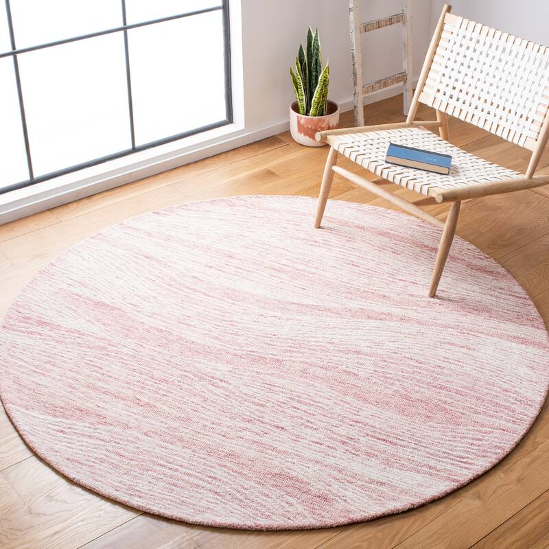 SAFAVIEH Handmade Metro Fetnete Modern Abstract Wool Rug - 4' Round - Pink/Ivory