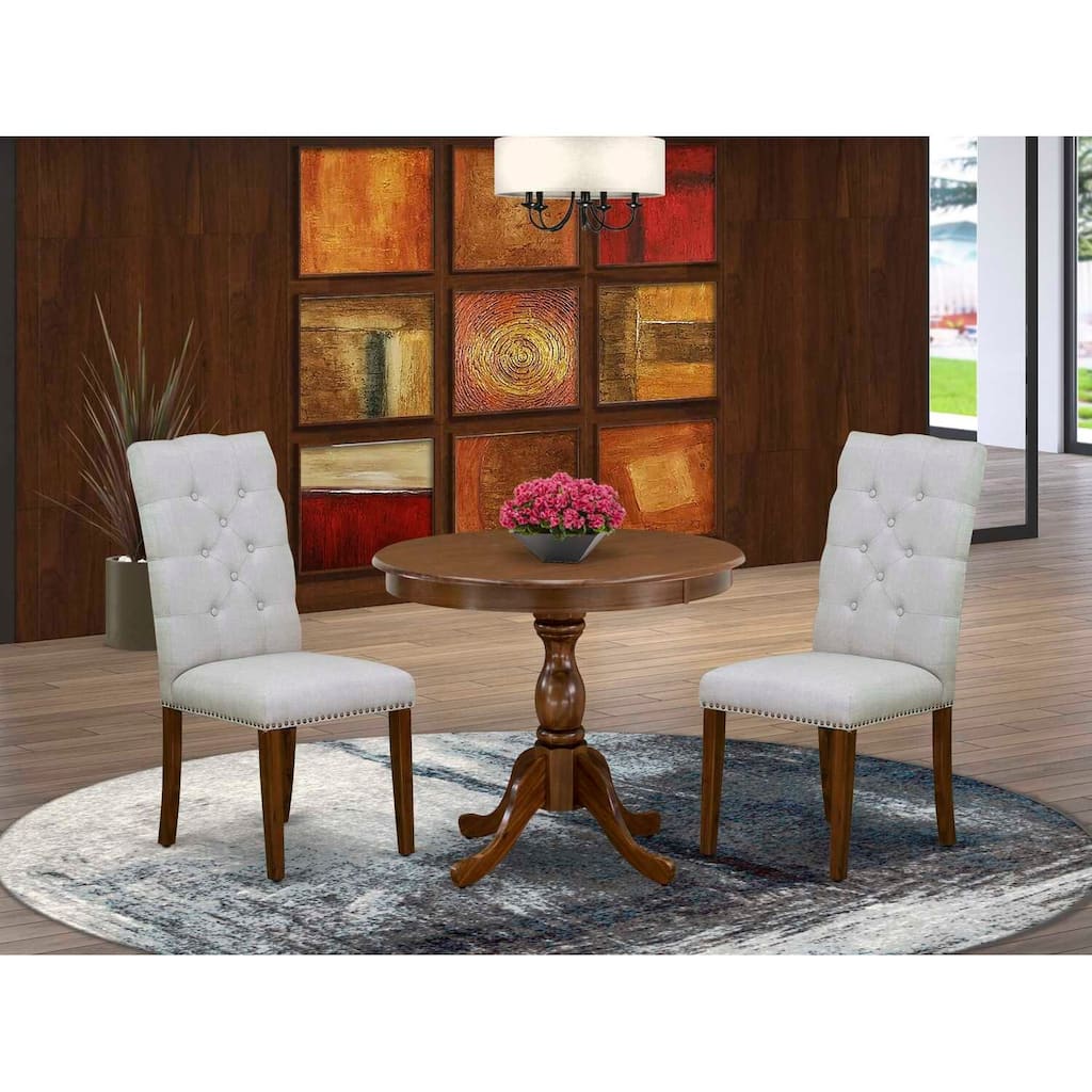 3-Piece Acacia Walnut Finish Solid Wood Top Button Tufted Dining Room Set (Seats-4)