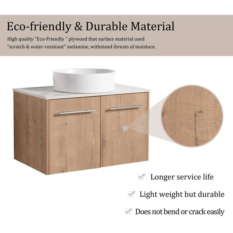 Beingnext 24"/30" Single Bathroom Vanity with Sink, Floating Bathroom Vanity with 2 Soft Close Doors