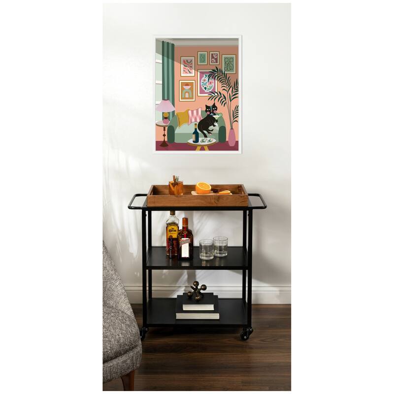 Kate and Laurel Cocktail Cat by Rachel Lee 3 Birdies Studio Framed Canvas Wall Art Print