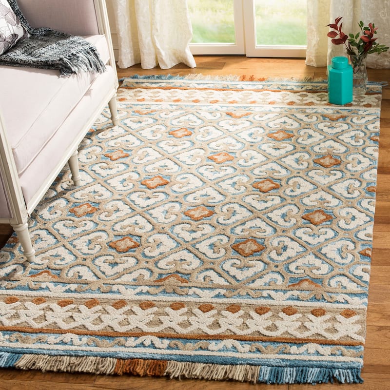 SAFAVIEH Handmade Blossom Dosta Modern Floral Wool Rug - 5' x 8' - Ivory/Blue
