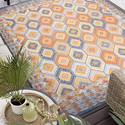 Alfresco Nautical & Coastal Geometric Reversible Indoor/Outdoor Area Rug