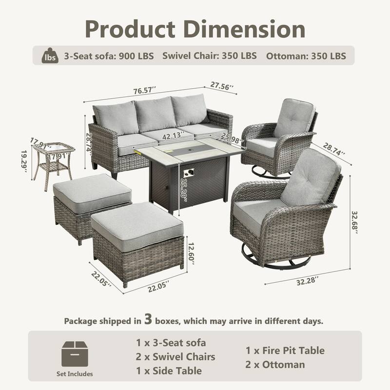 HOOOWOOO 7-piece Wicker Rattan Patio Furniture Set with Fire Pit Table