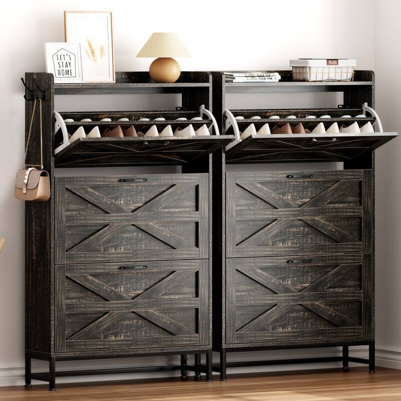 Anmytek Industrial Farmhouse 3 Drawer Shoe Cabinet with Adjustable Legs and Anti Tip Kit