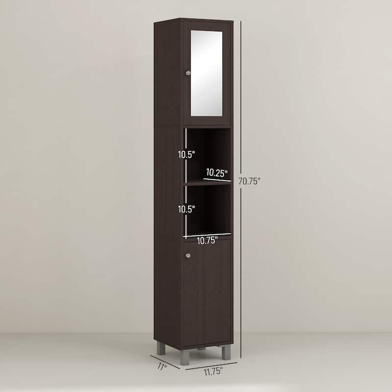 kleankin Tall Bathroom Storage Cabinet with Mirror, Wooden Freestanding Tower Cabinet with Adjustable Shelves for Bathroom
