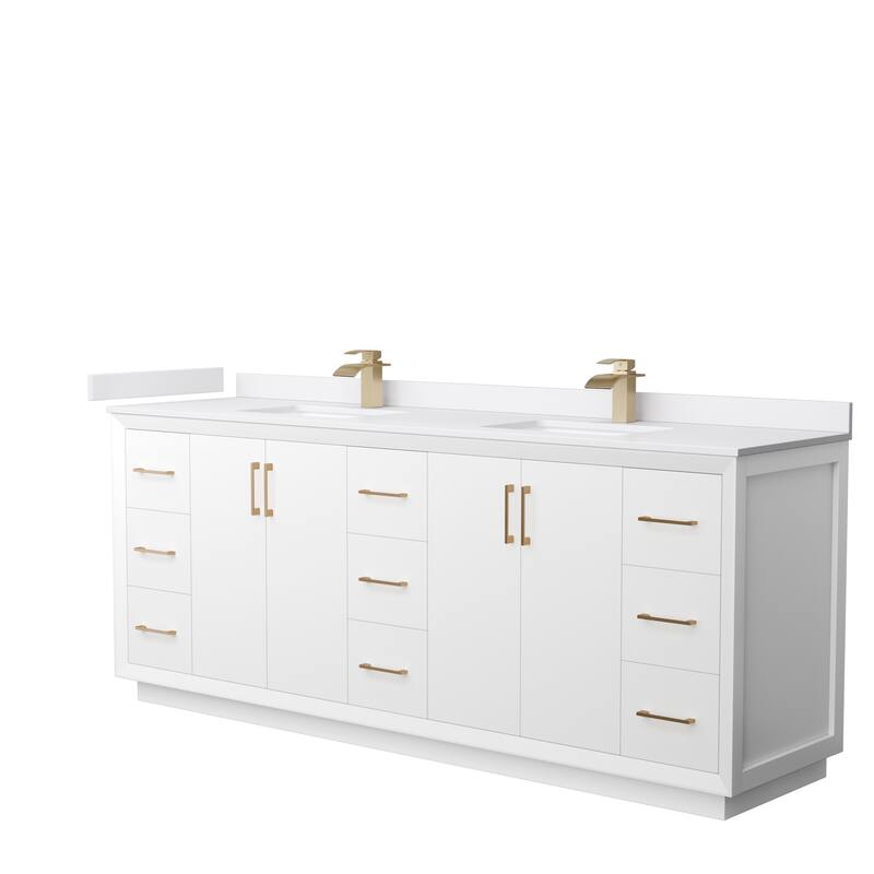 Strada 84-Inch Double Vanity Set, Cultured Marble Top - White, Bronze Trim, White Cultured Marble Top