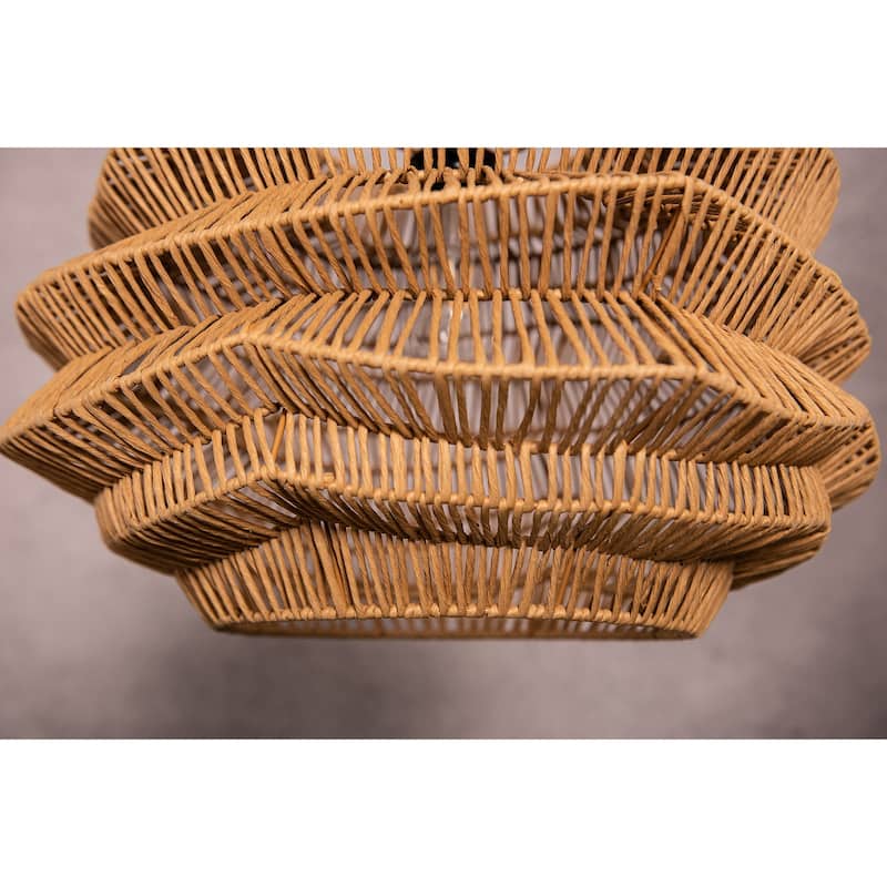 Modern Wicker Rattan Coastal Basket Pendant Light Handwoven - 19" Wide