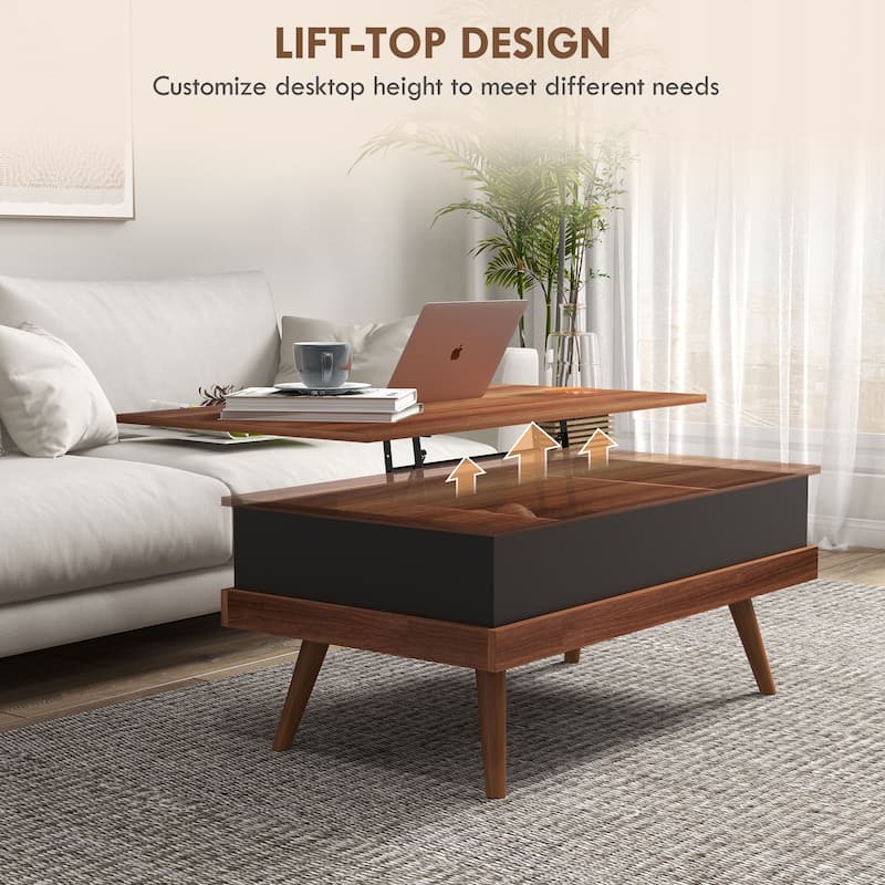 39.25" Coffee Table With Hidden Compartments And Wood Legs - Natural