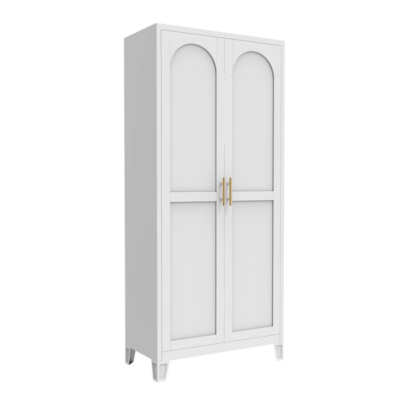Freestanding White Metal Kitchen Pantry Cabinet with Doors - N/A - White