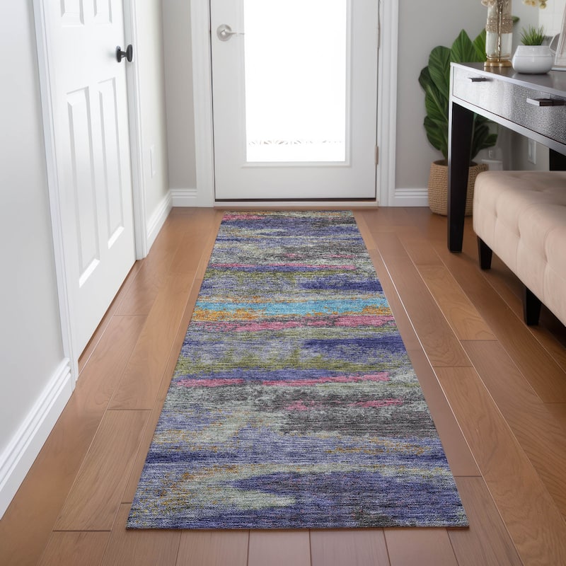 Machine Washable Indoor/ Outdoor Abstract Modern Chantille Rug