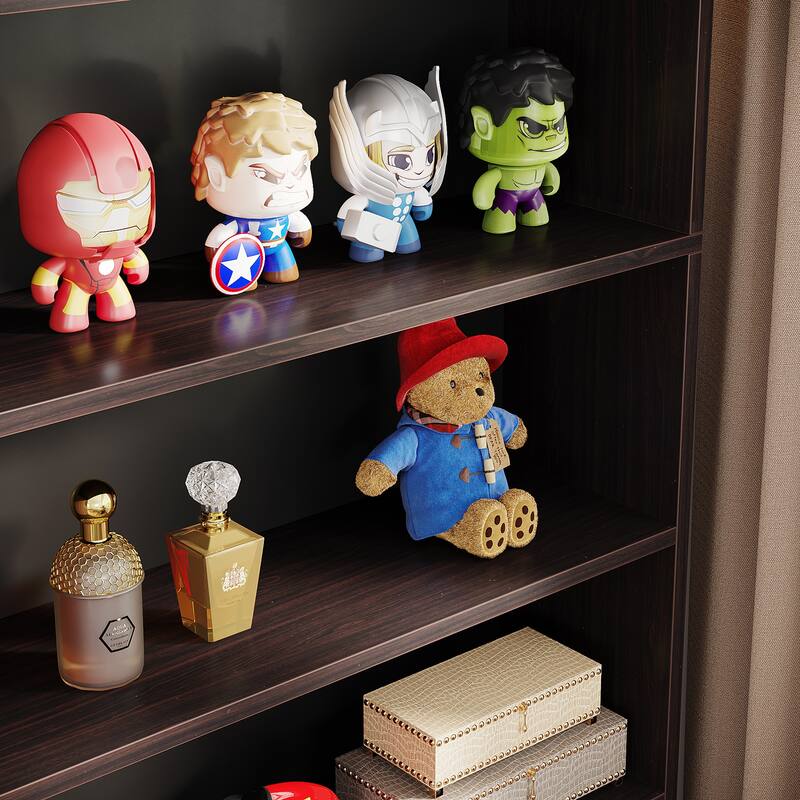 Tall Bookcase Black Bookshelf, 70.8 Inches Large Bookcases Organizer