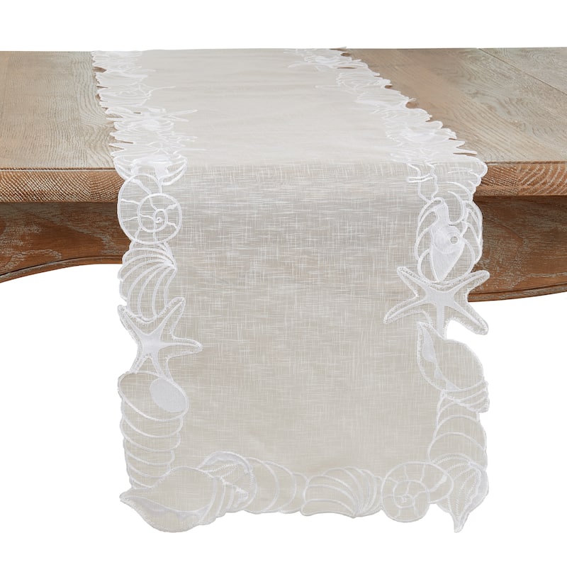 Embroidered Seashells Design Table Runner - 14"x72" - 14"x72" - White