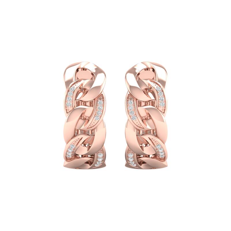 1/10ct TDW Diamond Cuban Link Hoop Earrings in 10k Gold for Women - Rose