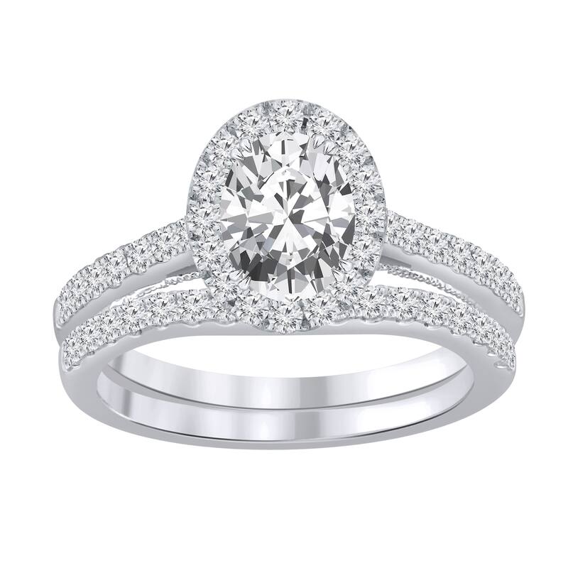 Auriya 1 3/4ctw Oval Shaped Halo Diamond Engagement Ring Set 14k Gold - White - 5.5
