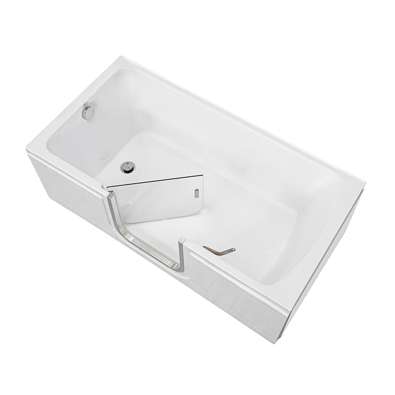 Ella Laydown 30x60 Walk in Bathtub, Waterfall Wall Mount Faucet, Hand Shower, Slider Bar in Brushed Nickel