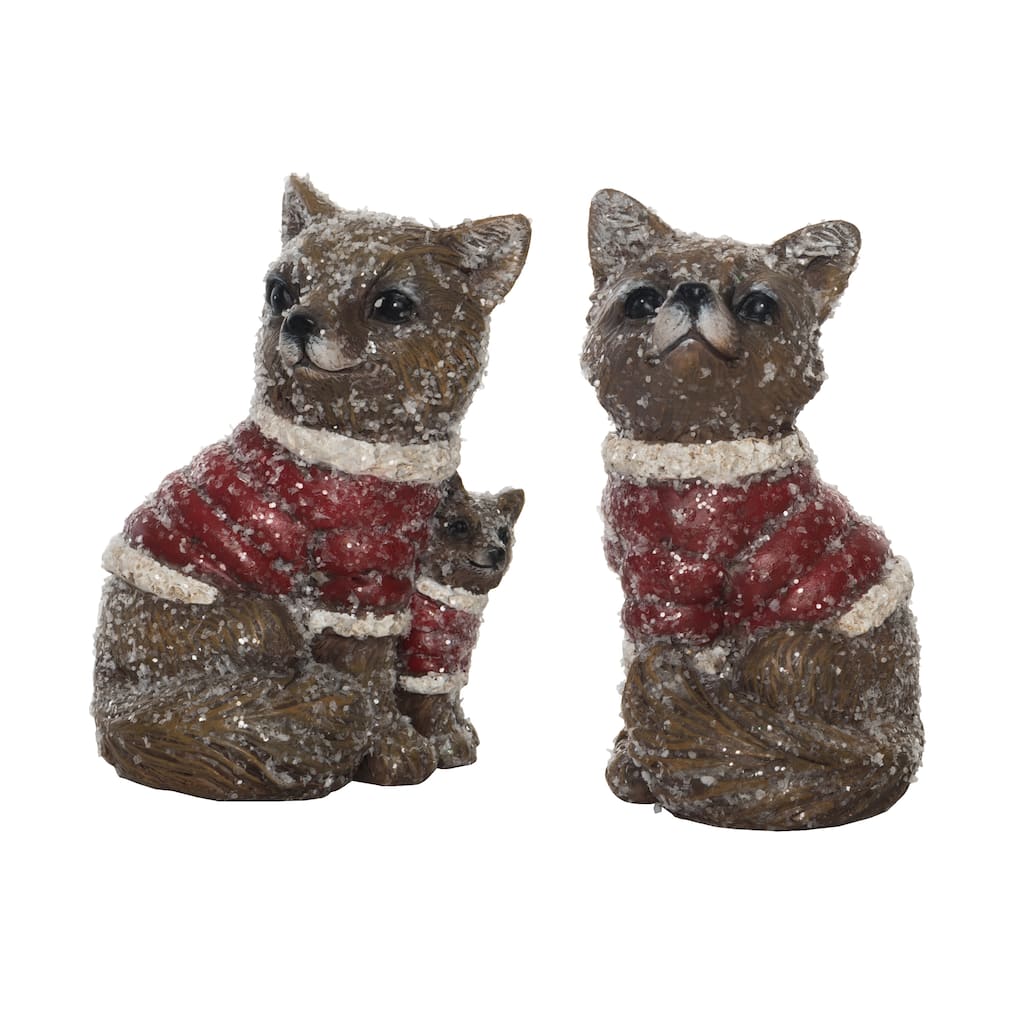 Transpac Resin Bundled Up Woodland Fox Figurine Set of 2 Christmas Home Decorations