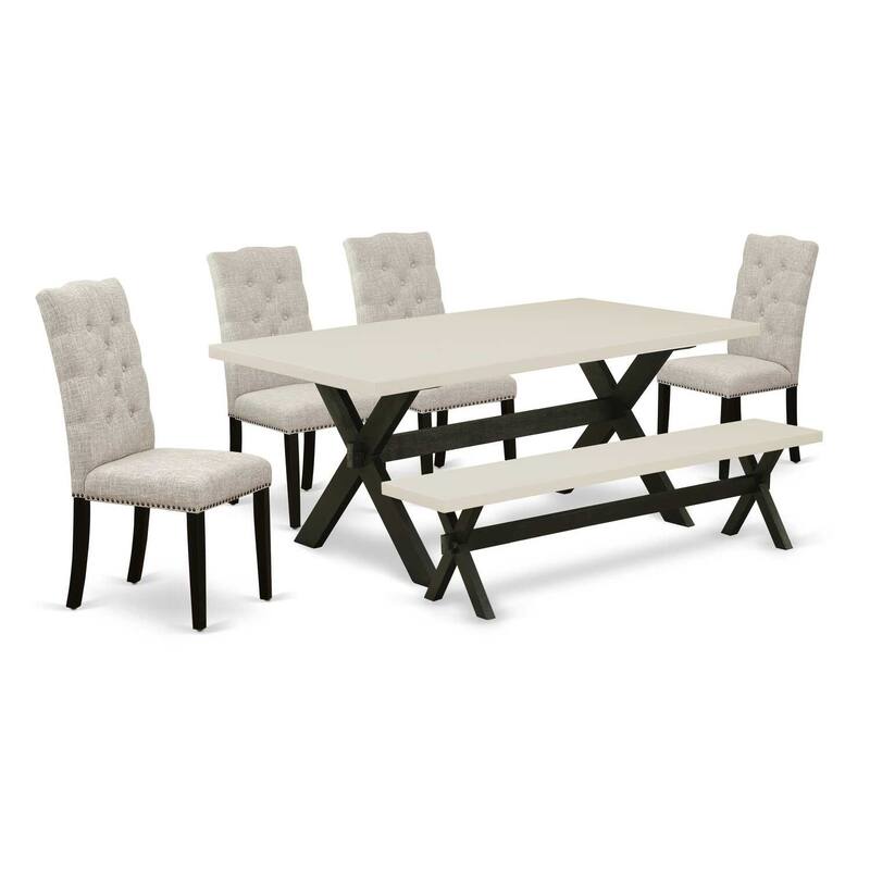 Mid Century Dining Set - 6 Piece Table & Chair Set with Bench - Retro Kitchen Table Set